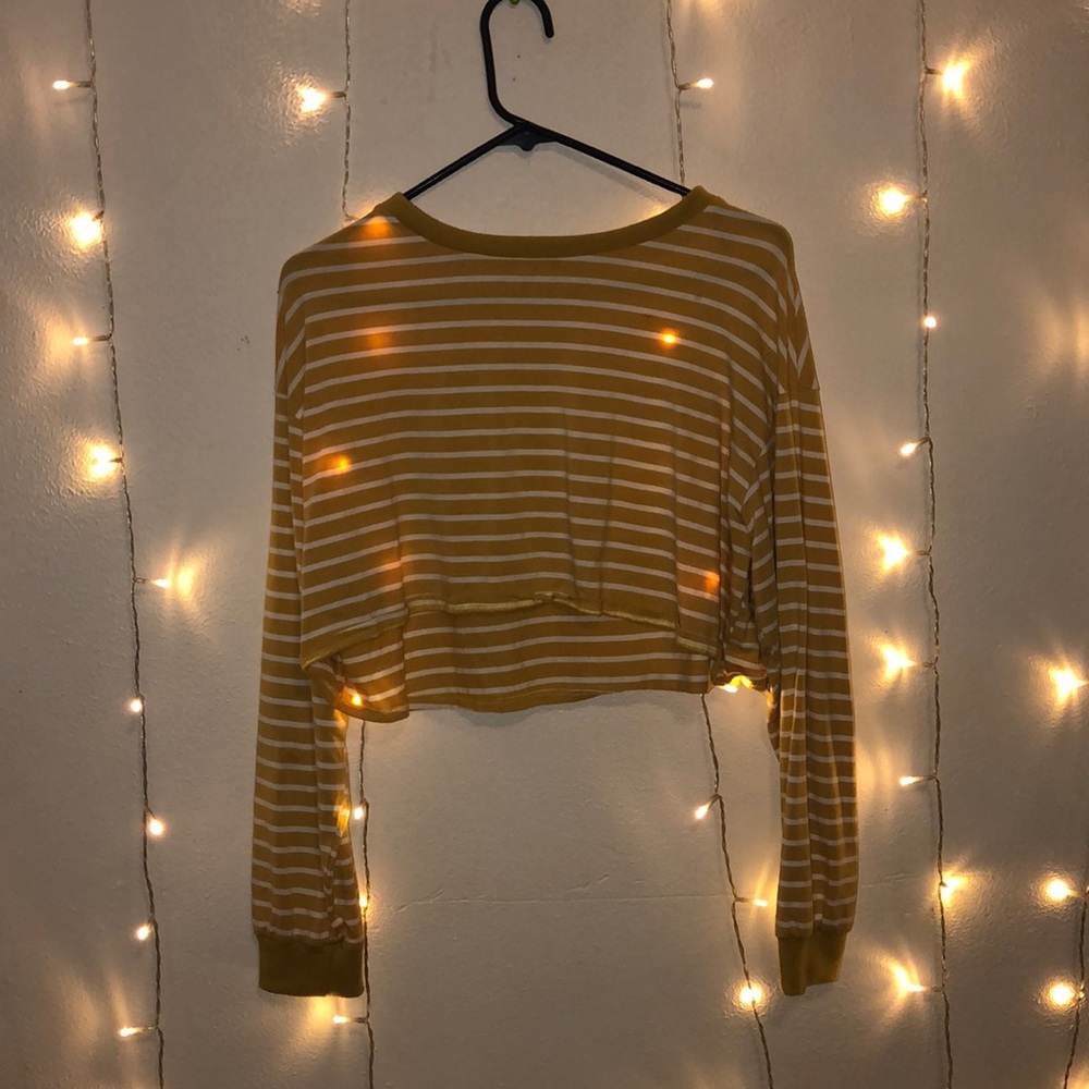 thin yellow long sleeved striped tee